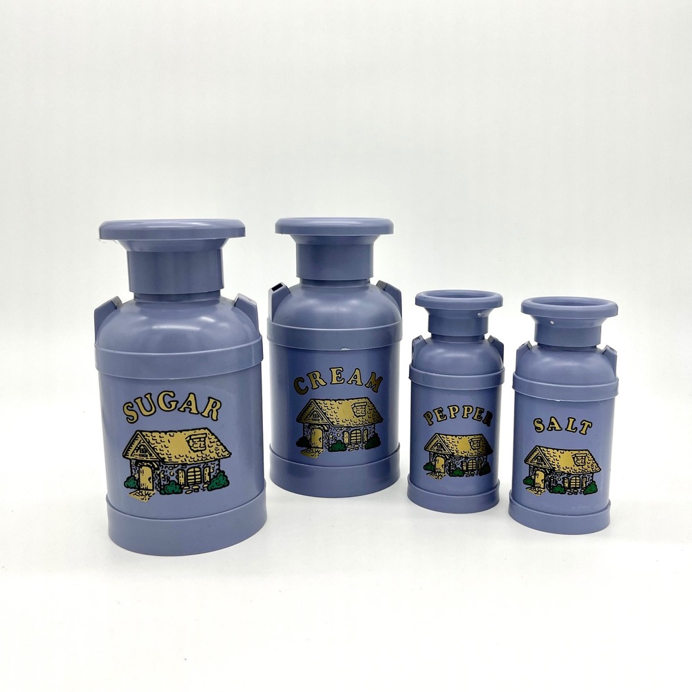 Plastiques Kitchen Canisters Set Cottagecore Sugar Cream Salt‎ Pepper vintage